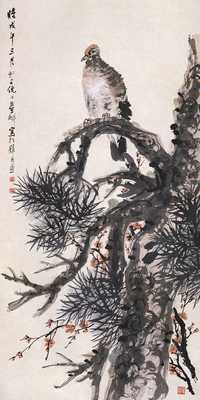 倪田 1918年作 松鹰图 立轴